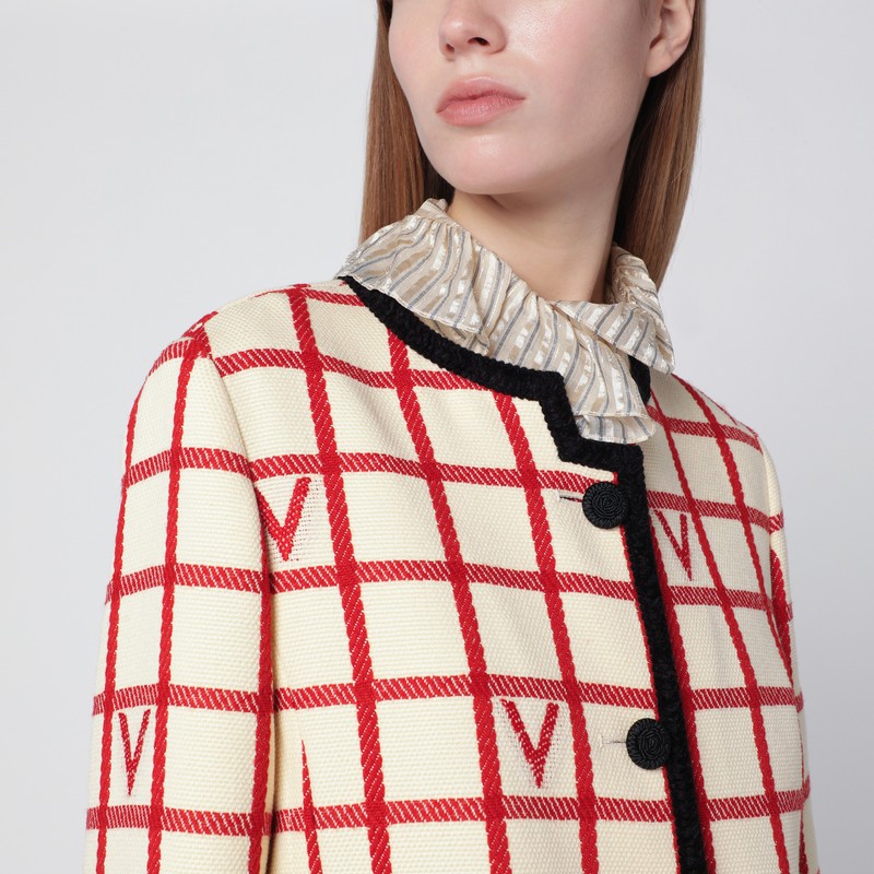 Valentino Ivory Jacket With Check Vlogo Pattern In Multi