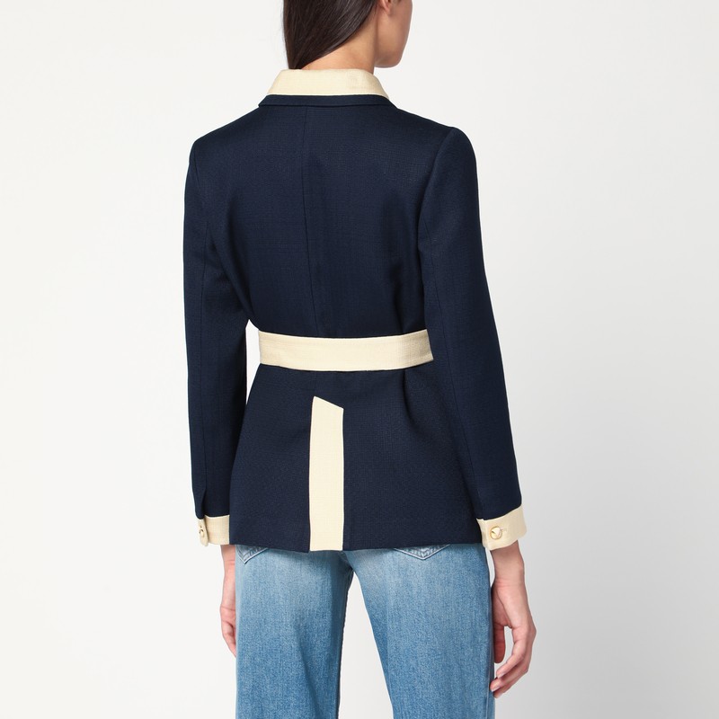 Valentino Blue/ivory Jacket With Belt In Blue