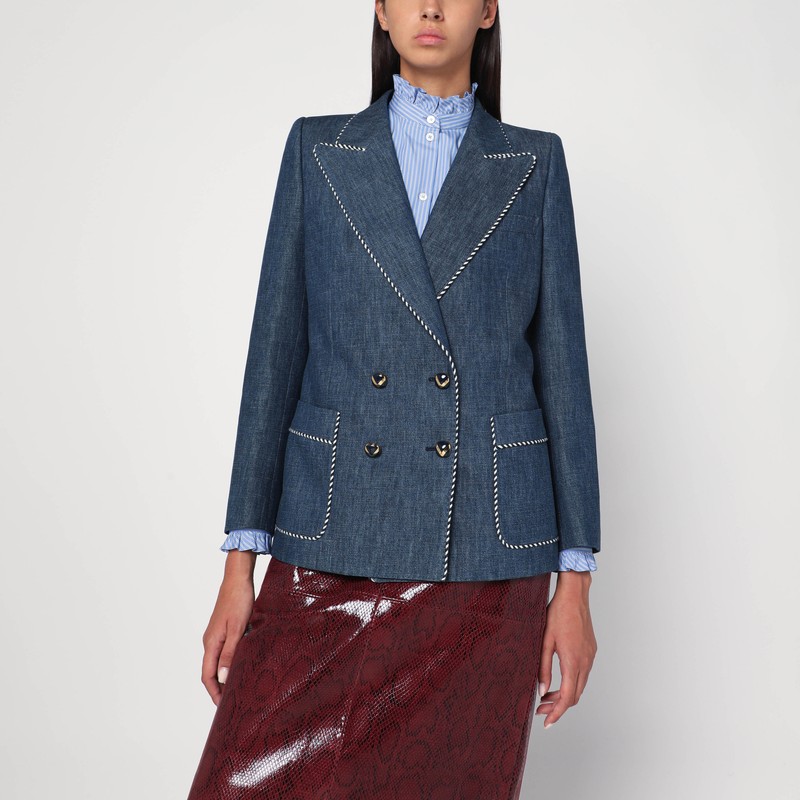 Double-breasted blue jacket in chambray denim