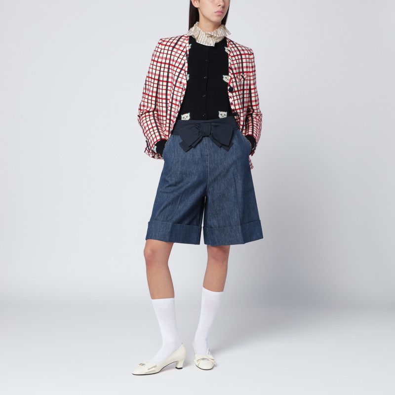 Valentino Garavani Denim Bermuda Shorts With Oversized Bow In Blue