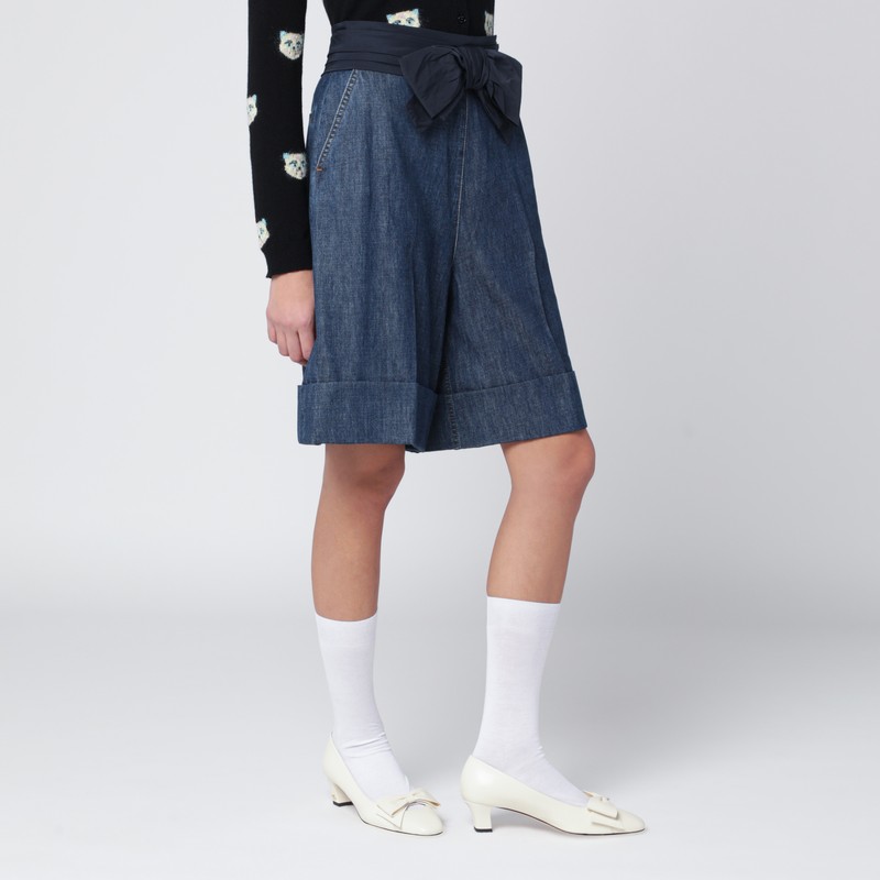 Valentino Garavani Denim Bermuda Shorts With Oversized Bow In Blue