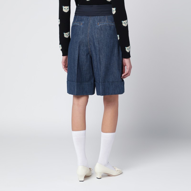 Valentino Garavani Denim Bermuda Shorts With Oversized Bow In Blue
