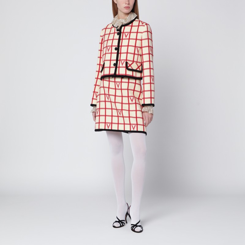 Valentino Ivory Skirt With Check Vlogo Pattern In Multi