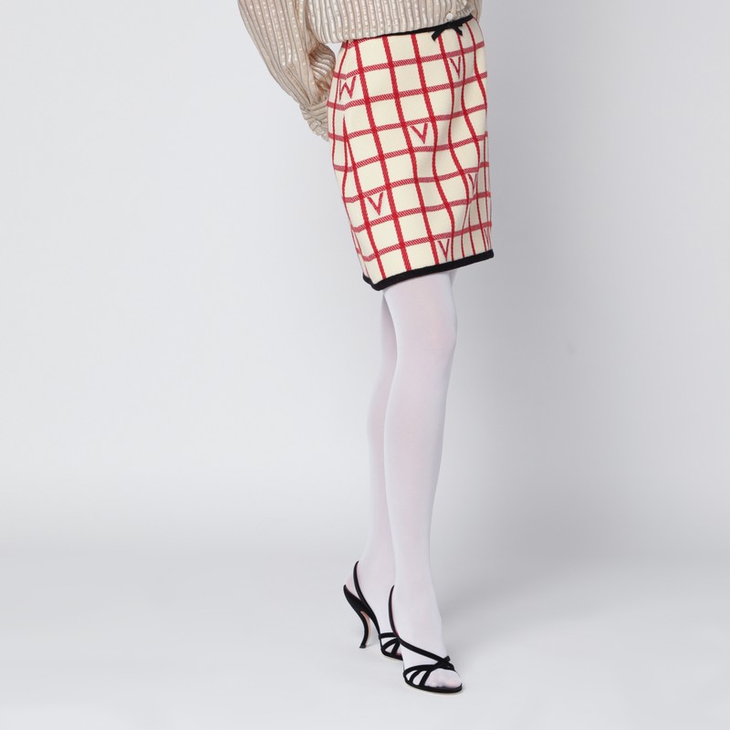 Valentino Ivory Skirt With Check Vlogo Pattern In Multi