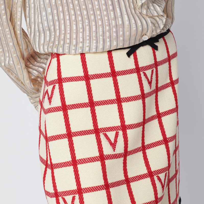 Valentino Ivory Skirt With Check Vlogo Pattern In Multi