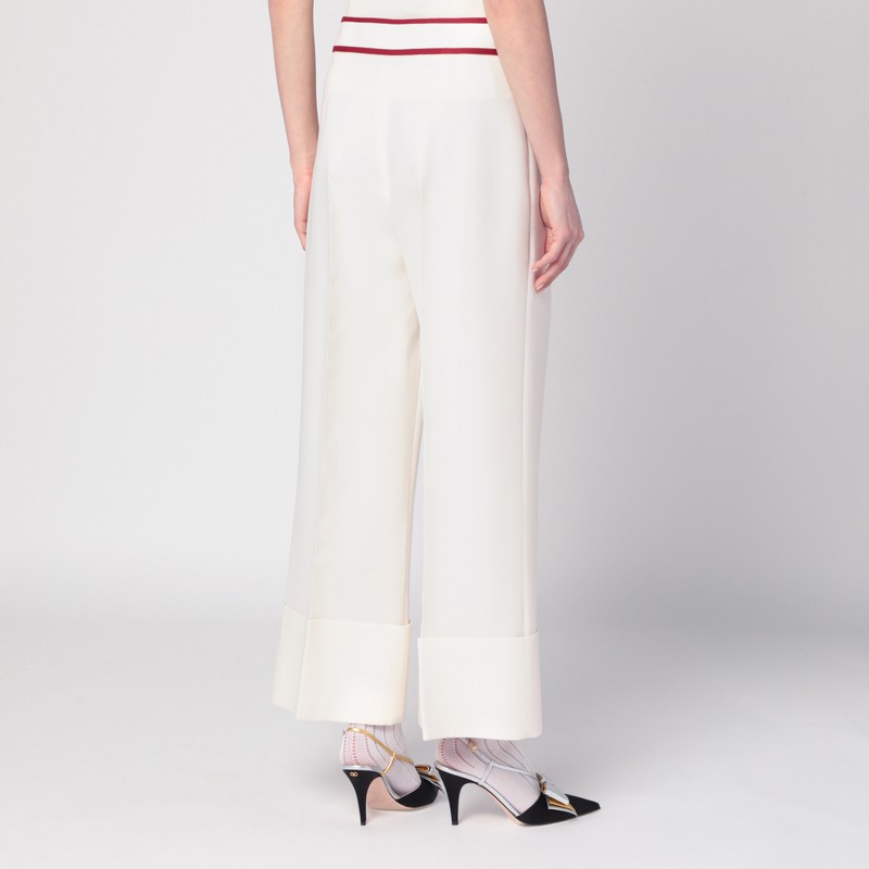 Valentino Ivory Trousers With Gold V In White