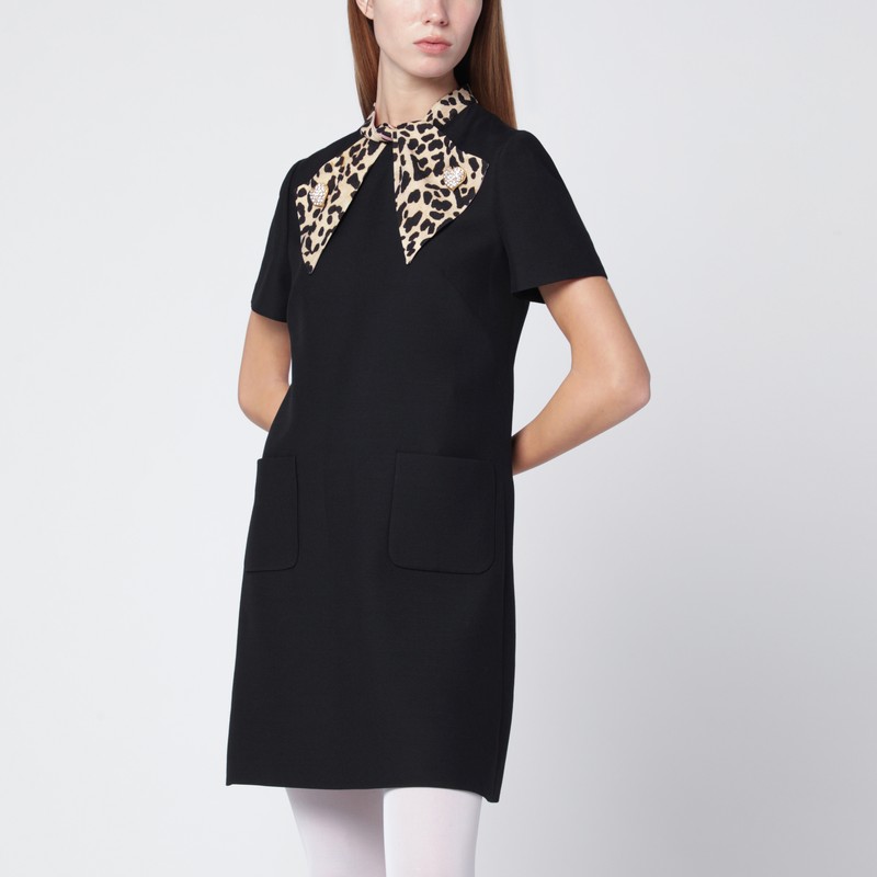 Black Crepe Couture dress with animal-print bow