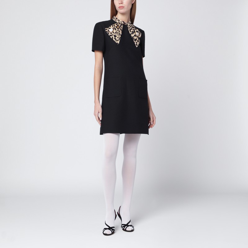 Valentino Black Crepe Couture Dress With Animal-print Bow