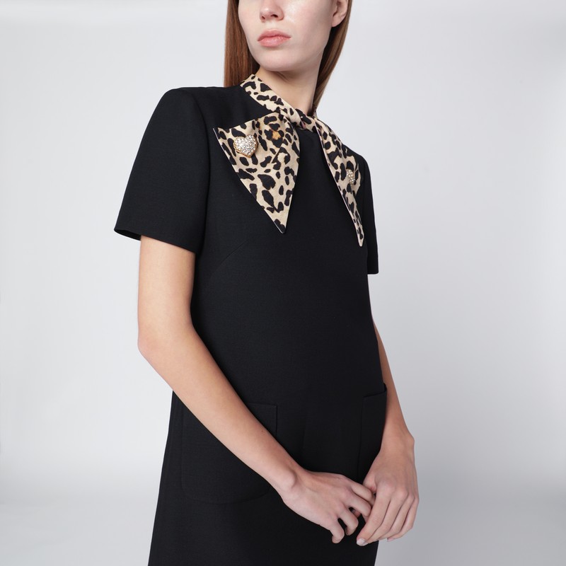Valentino Black Crepe Couture Dress With Animal-print Bow