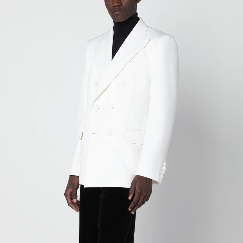 Milk-colored double-breasted jacket in wool