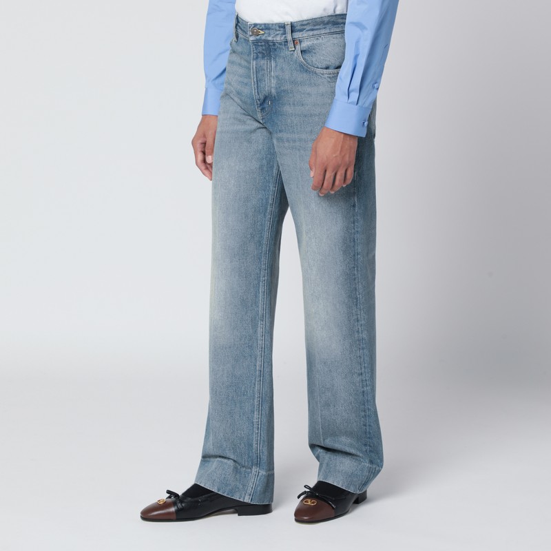 Valentino Medium Blue Washed-effect Jeans In Blue