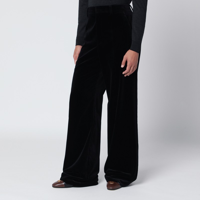 Valentino Black Cotton Velvet Trousers In Black