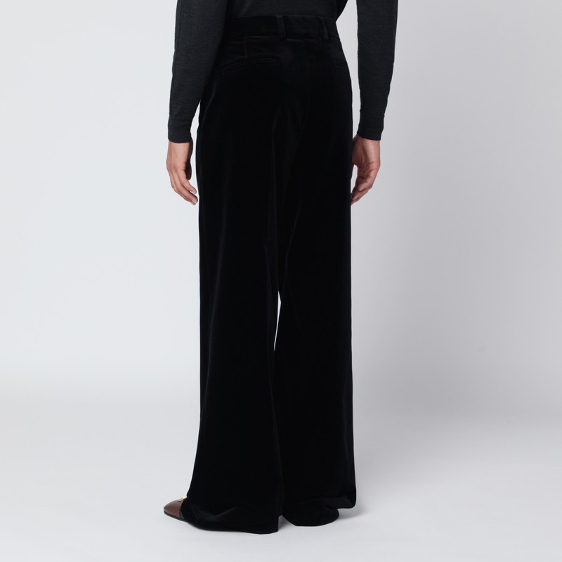 Valentino Black Cotton Velvet Trousers In Black