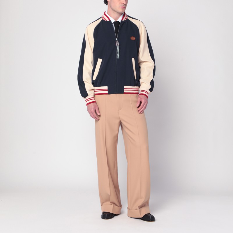 Valentino Sporty Bomber Jacket With Embroidered Details In Blue