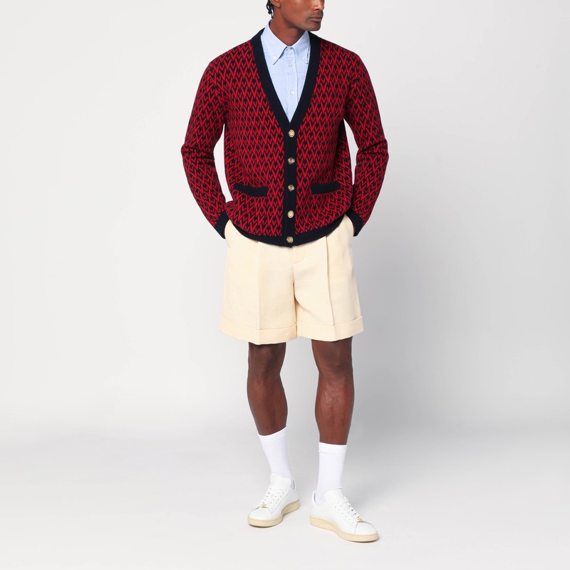 Valentino Garavani Patterned-intarsia Wool Cardigan In Red