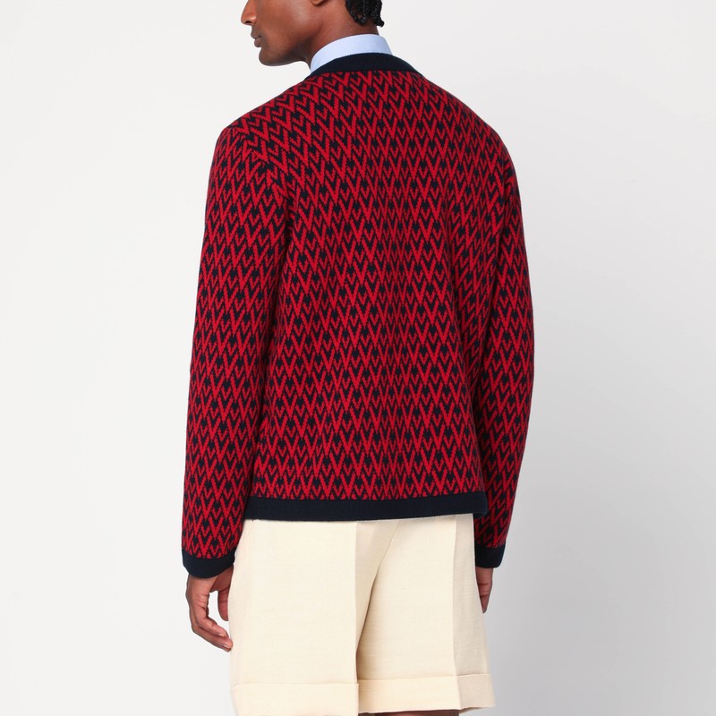 Valentino Garavani Patterned-intarsia Wool Cardigan In Red