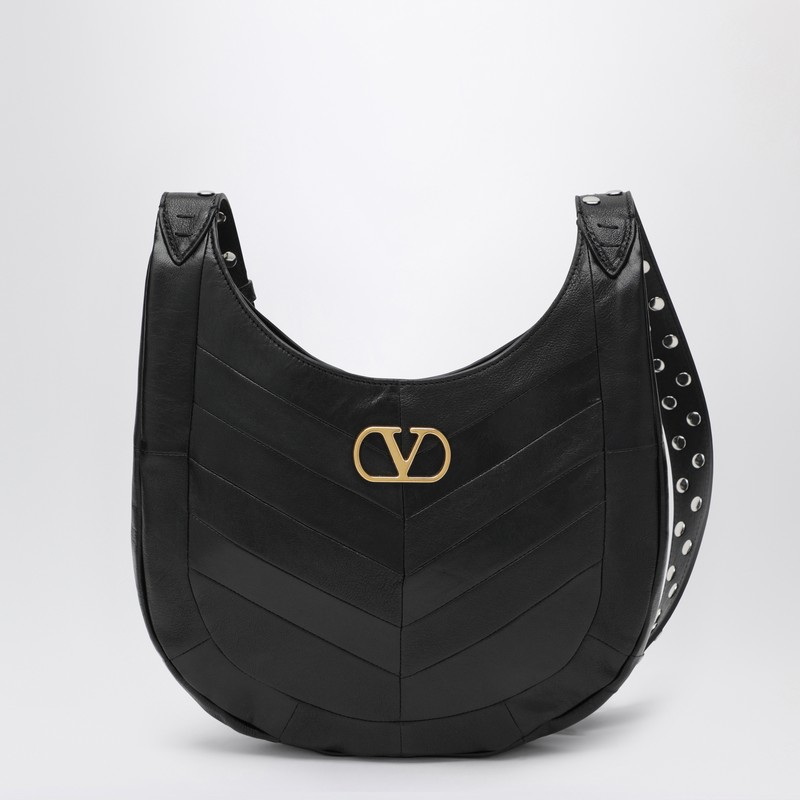 Valentino Small Hoboho Bag In Black Chevron-pattern Nappa In Black