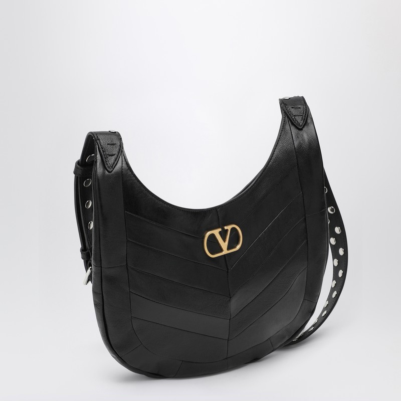 Valentino Small Hoboho Bag In Black Chevron-pattern Nappa In Black