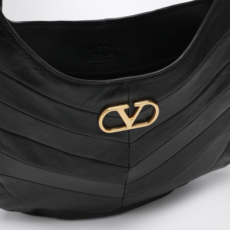 Valentino Small Hoboho Bag In Black Chevron-pattern Nappa In Black