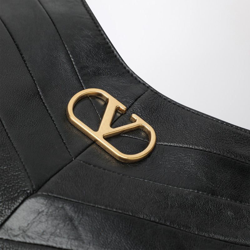 Valentino Small Hoboho Bag In Black Chevron-pattern Nappa In Black