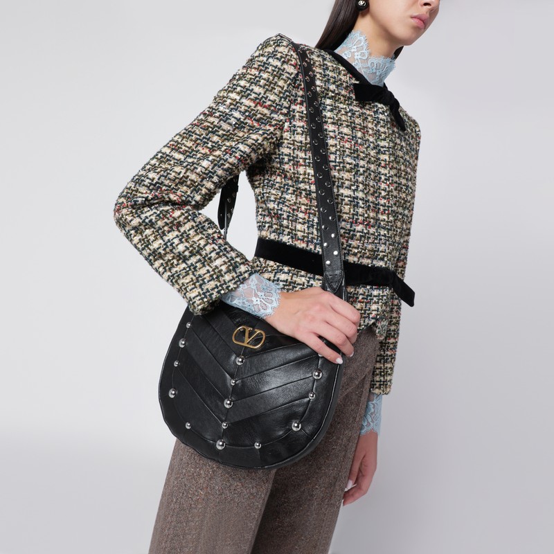 Valentino Garavani Small Hoboho Chevron Quilted Shoulder Bag With Studs In Black