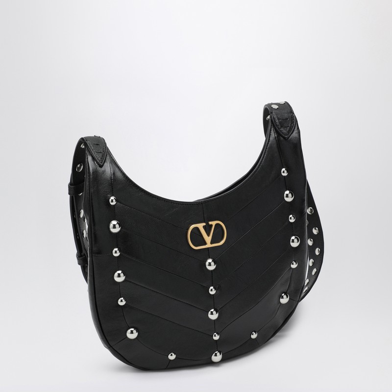 Valentino Garavani Small Hoboho Chevron Quilted Shoulder Bag With Studs In Black