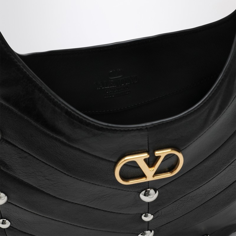 Valentino Garavani Small Hoboho Chevron Quilted Shoulder Bag With Studs In Black