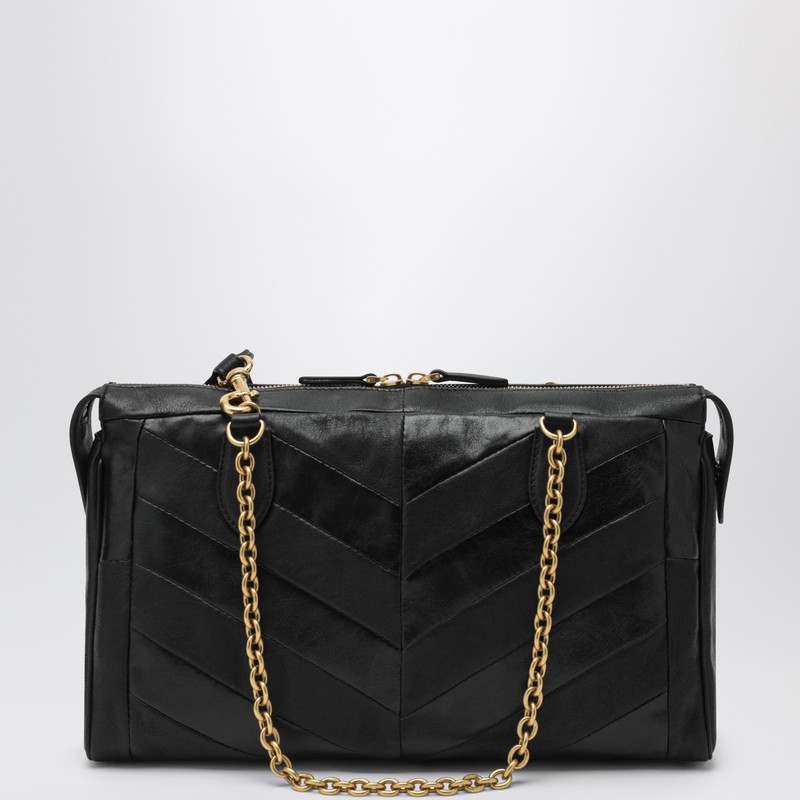 Valentino Panthea Bag In Black Chevron-pattern Nappa In Black