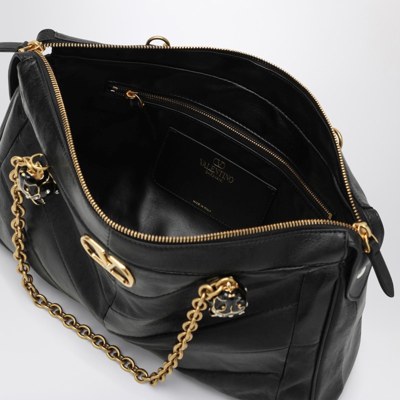 Valentino Panthea Bag In Black Chevron-pattern Nappa In Black