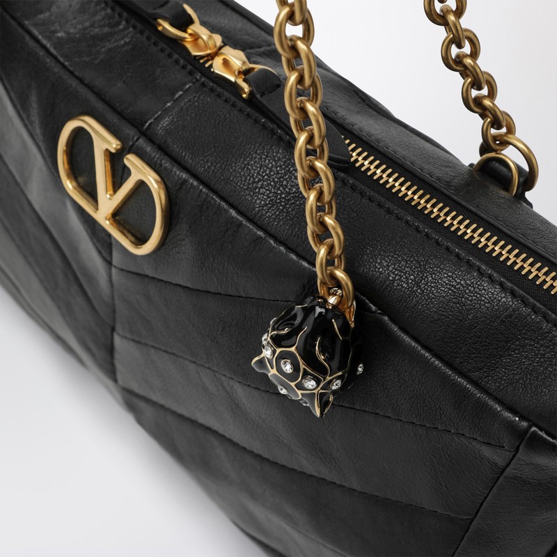 Valentino Panthea Bag In Black Chevron-pattern Nappa In Black