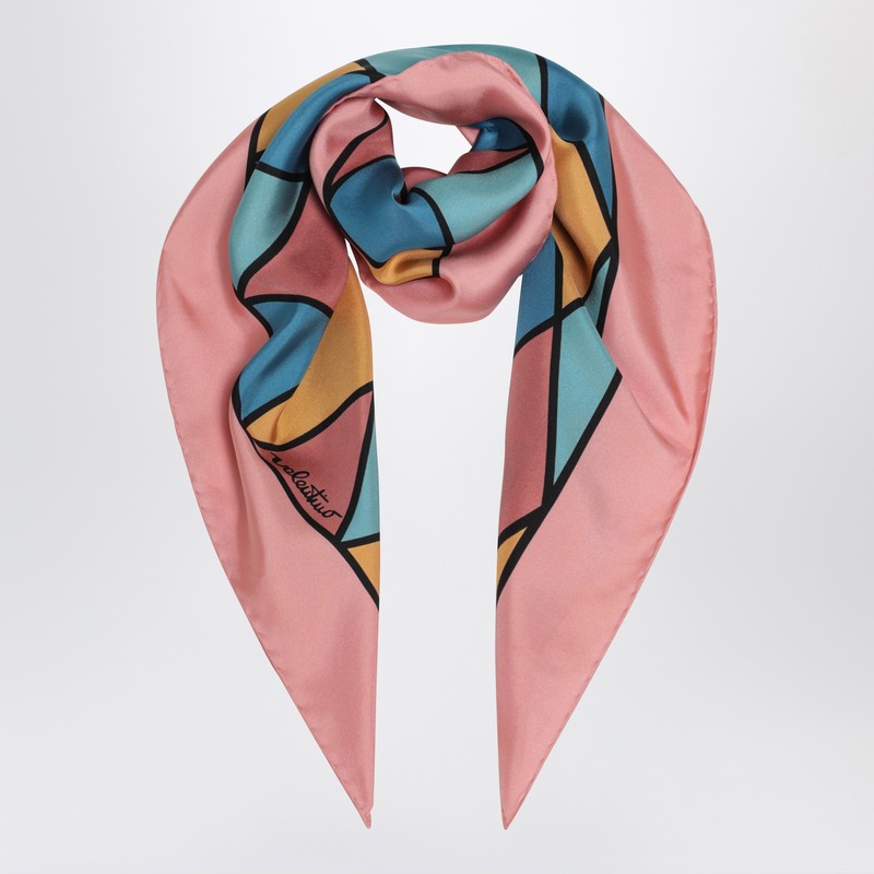 Silk scarf with colorful diamond pattern