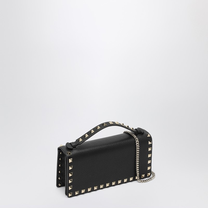 Valentino Rockstud Wallet With Black Strap In Black