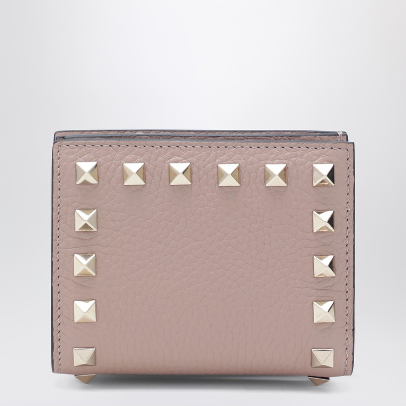 Rockstud blush pink grained-leather wallet