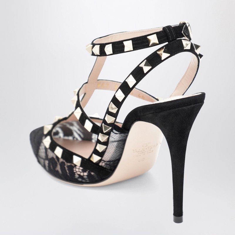 Valentino High Black Rockstud Lace Pumps In Animal Print