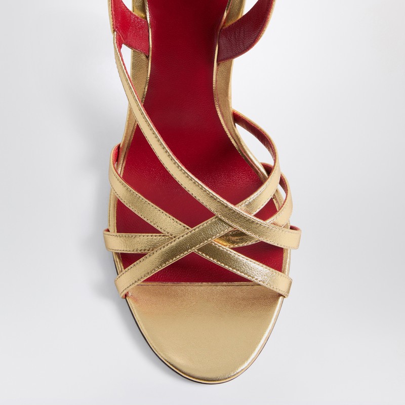 Valentino Garavani Fetishique Sandal In Laminated Nappa 105mm Woman Antique Brass 40 In Metallic