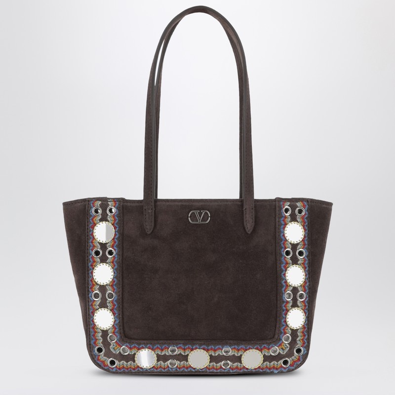 Valentino Mini Tote Bag Nellcôte In Brown Suede Leather In Multi