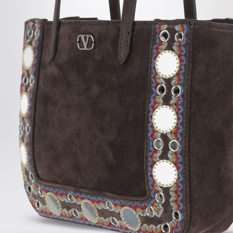 Valentino Mini Tote Bag Nellcôte In Brown Suede Leather In Multi