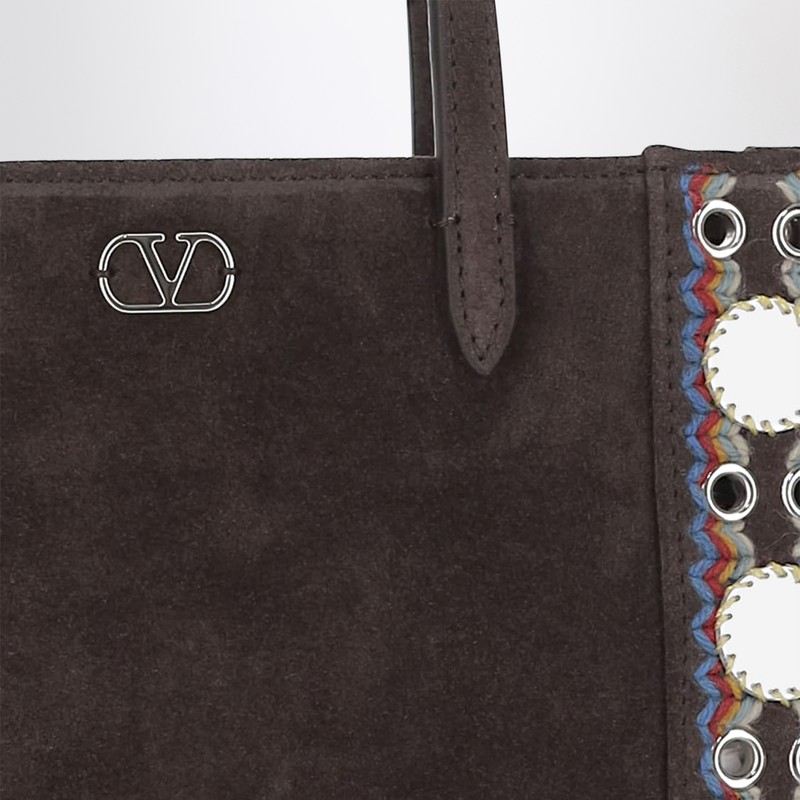 Valentino Mini Tote Bag Nellcôte In Brown Suede Leather In Multi