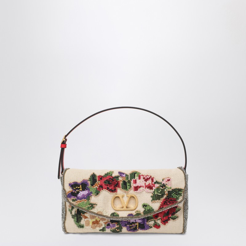 Valentino Small Shoulder Bag Vain Soft With Embroidery In Multi