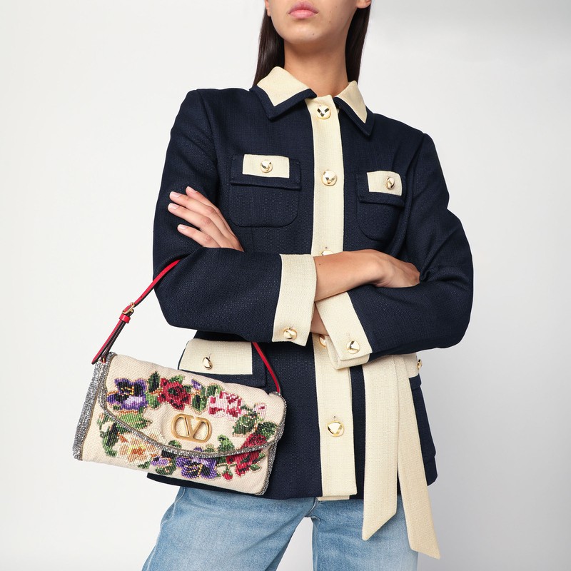 Valentino Small Shoulder Bag Vain Soft With Embroidery In Multi