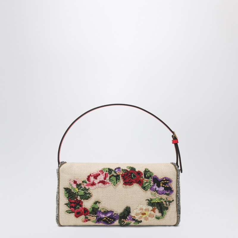 Valentino Small Shoulder Bag Vain Soft With Embroidery In Multi