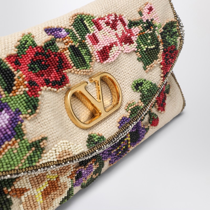 Valentino Small Shoulder Bag Vain Soft With Embroidery In Multi