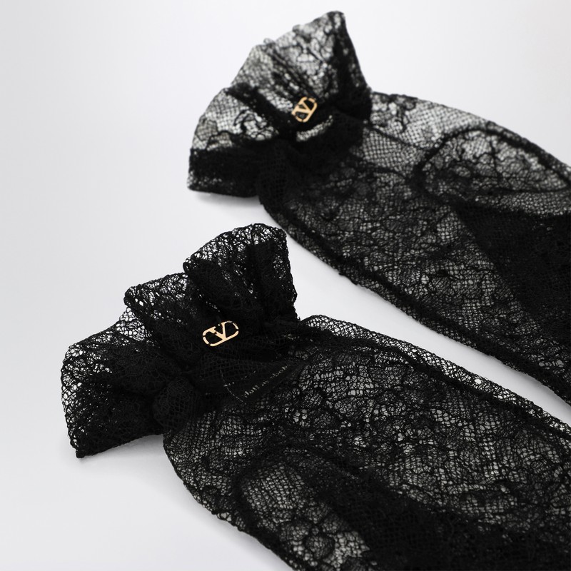 Valentino Garavani Lace Vlogo Signature Gloves In Black