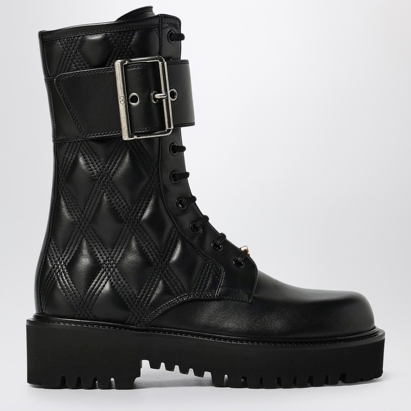 Valentino Garavani Quiltie 67 Combat Boots Black Leather