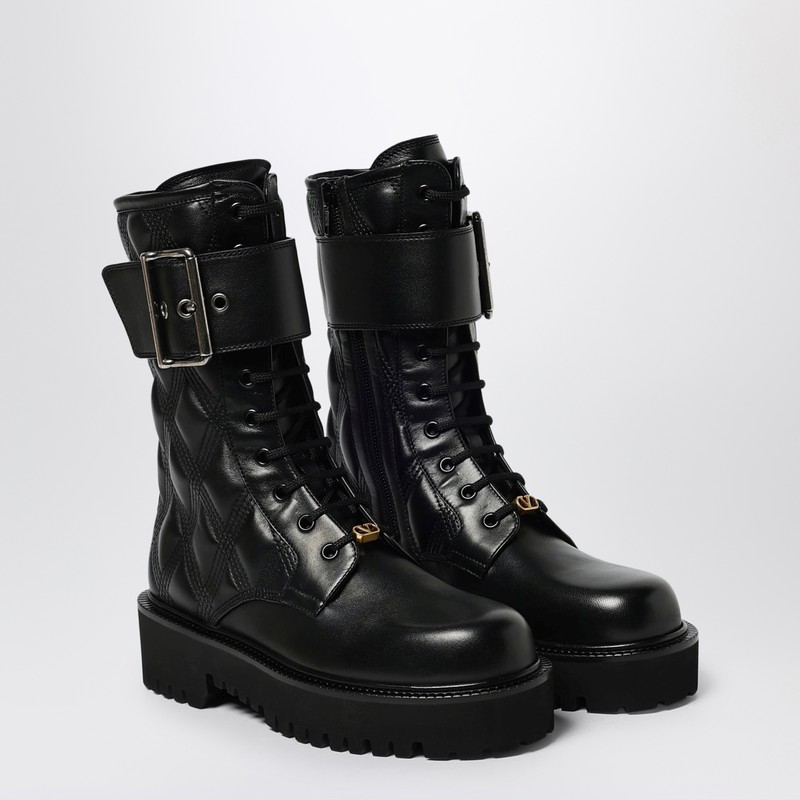 Valentino Quiltie 67 Combat Boots Black Leather In Black