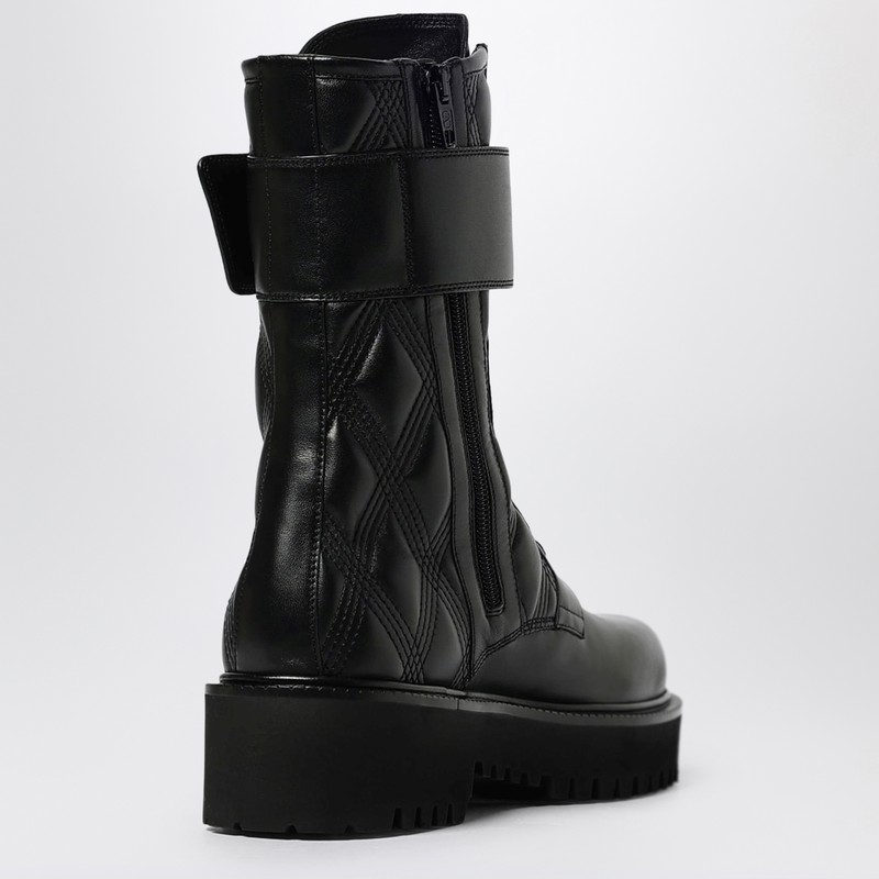 Valentino Quiltie 67 Combat Boots Black Leather In Black