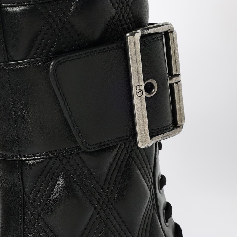 Valentino Quiltie 67 Combat Boots Black Leather In Black
