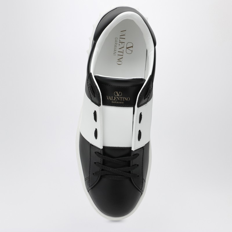 Valentino Garavani Black Leather Open Sneakers With White Band In Multi