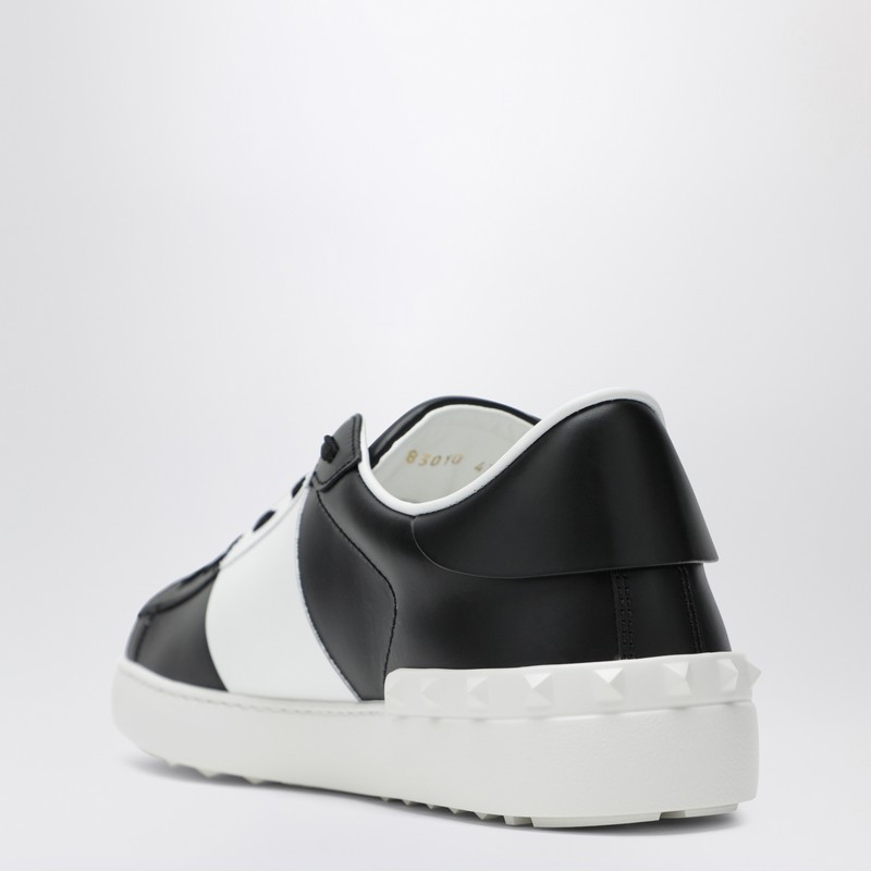Valentino Garavani Black Leather Open Sneakers With White Band In Multi
