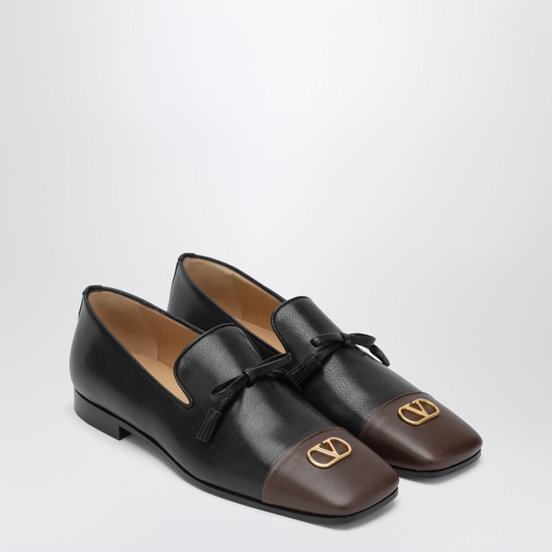 Valentino Two-tone Leather Loafers Tassel Detail In Black